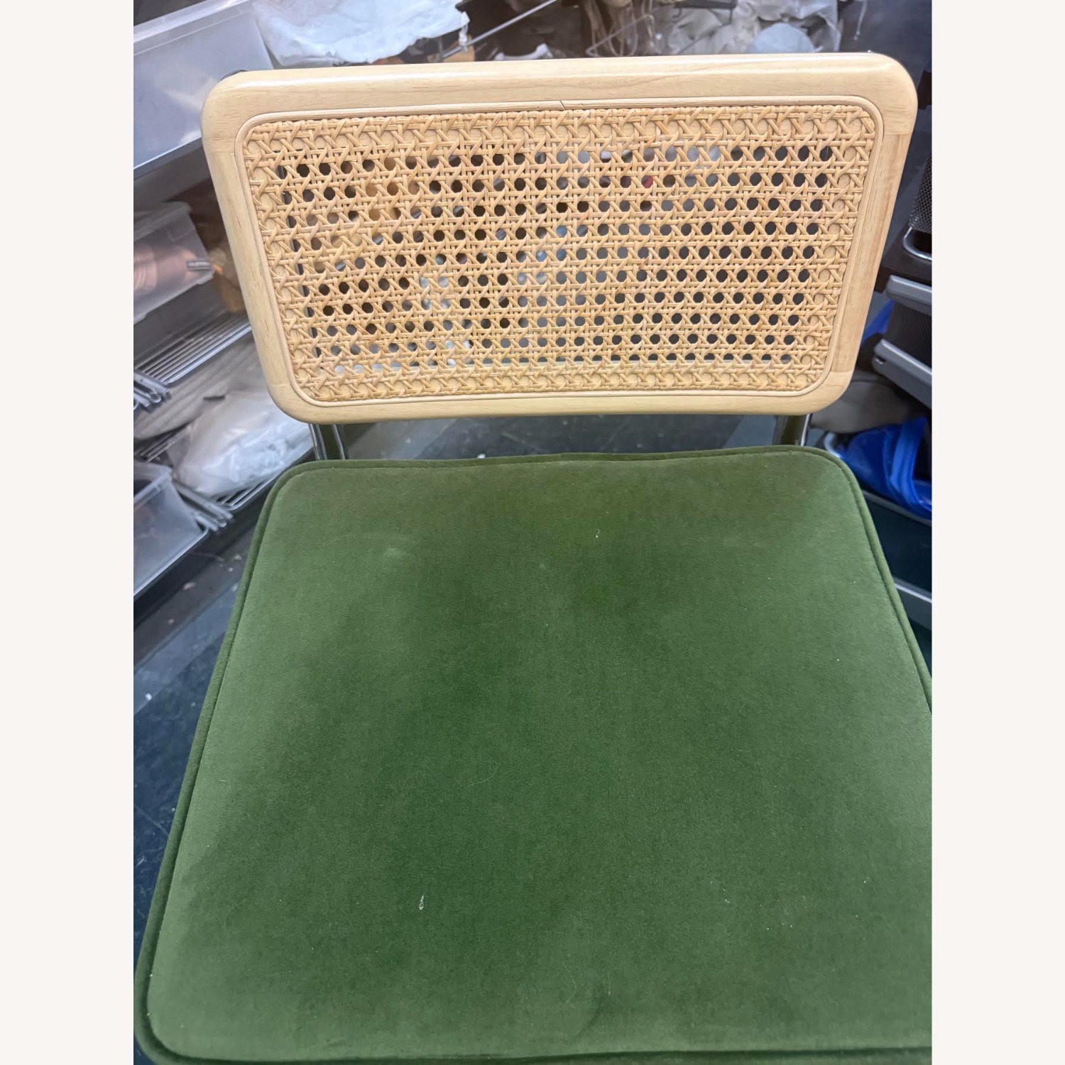 Mid Century Modern Green Velvet Rattan Bar Stool  - image-11
