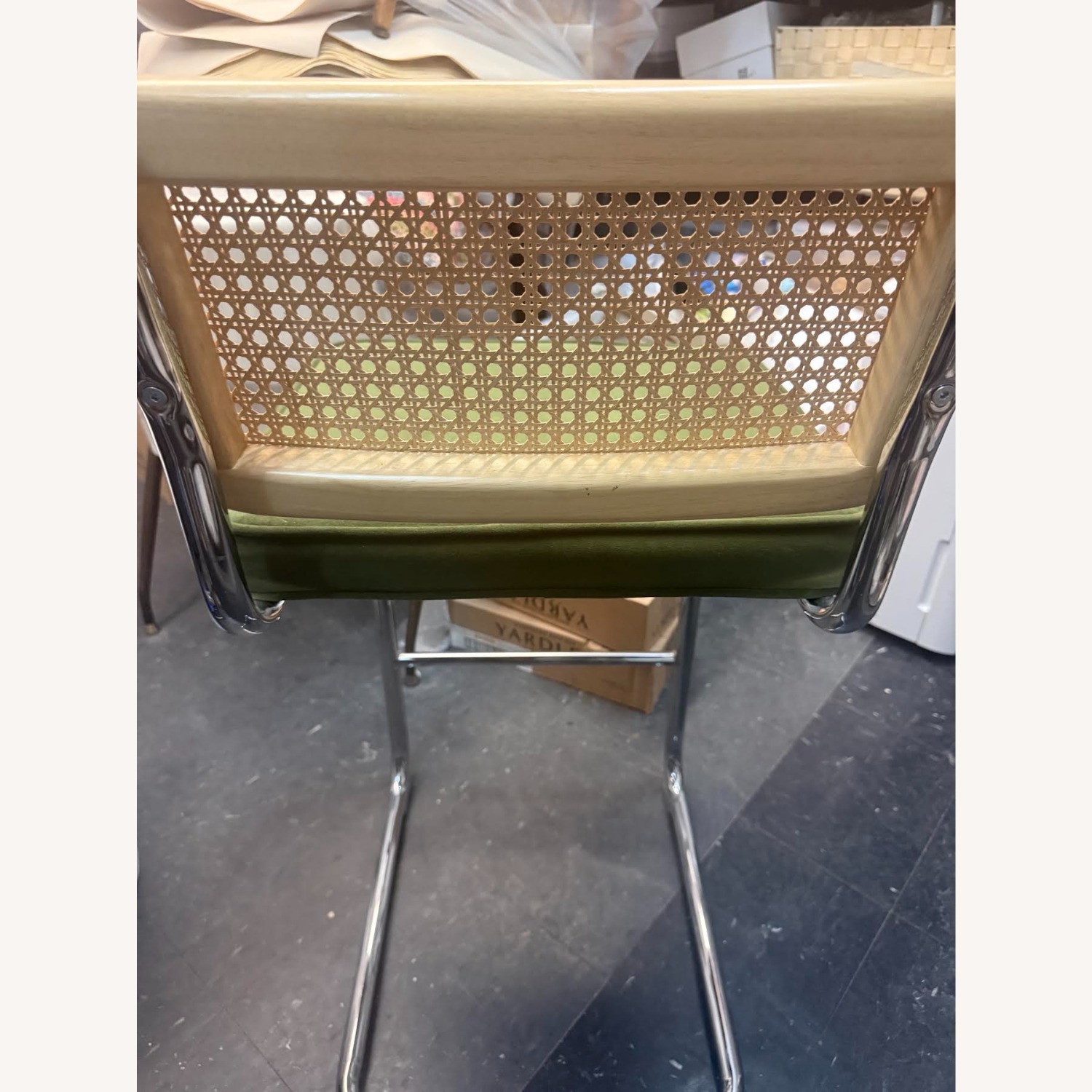 Mid Century Modern Green Velvet Rattan Bar Stool  - image-17