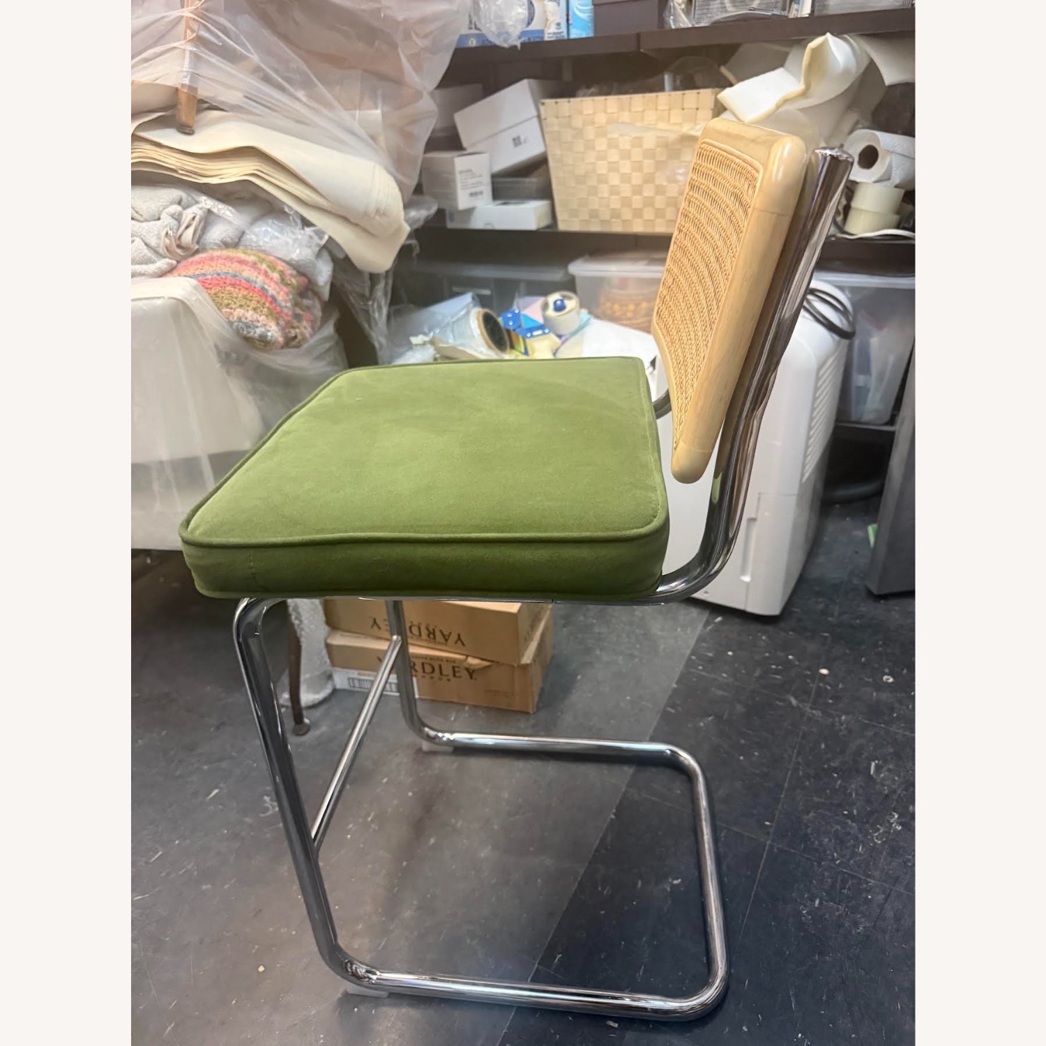 Mid Century Modern Green Velvet Rattan Bar Stool  - image-6