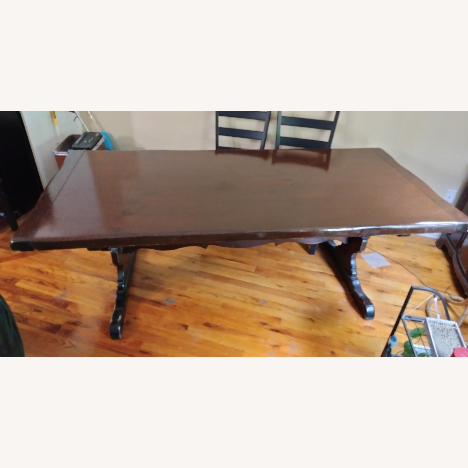 Hand-Made Dark Brown Pine Dining Table - image-1