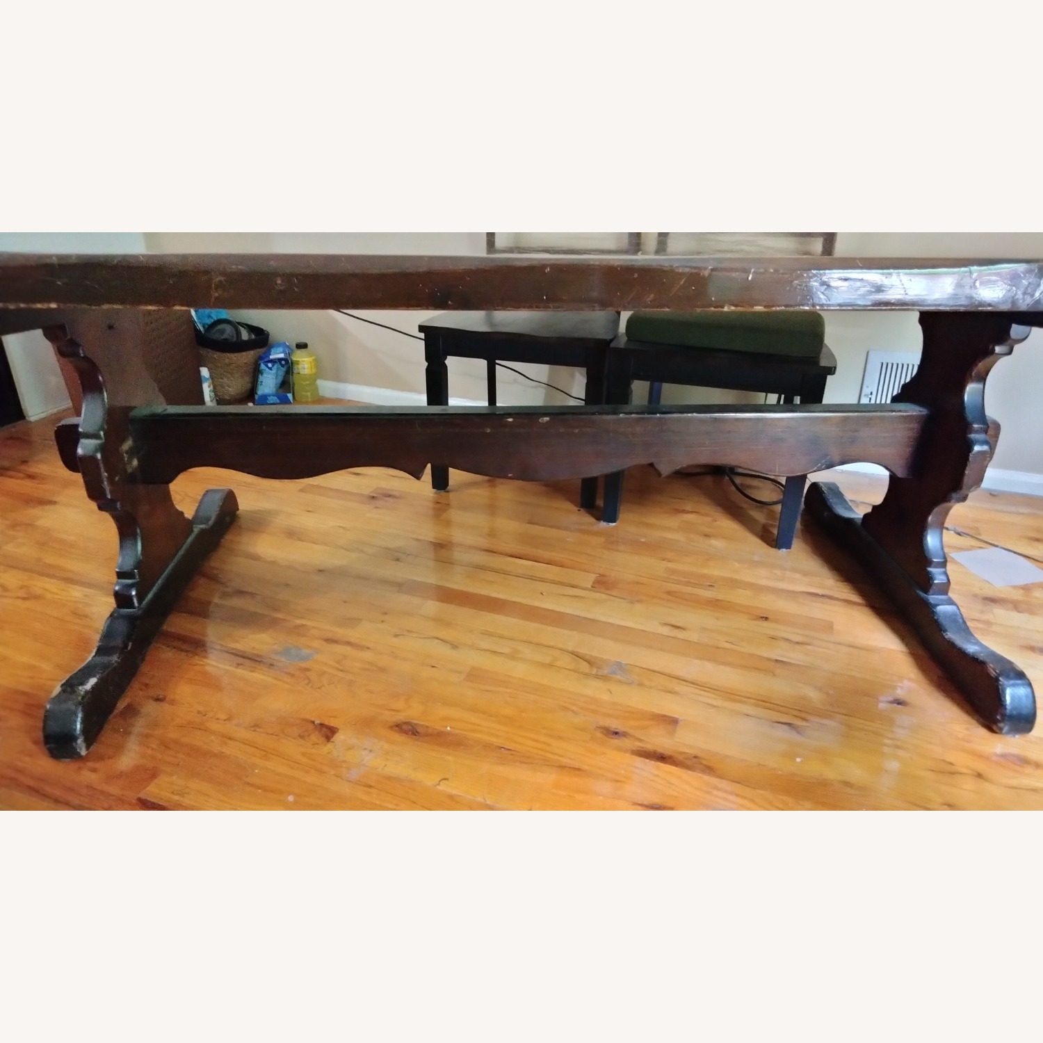 Hand-Made Dark Brown Pine Dining Table - image-2