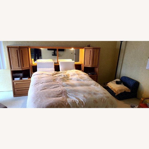 Used Oak Queen Headboard Lighted Nightstands for sale on AptDeco