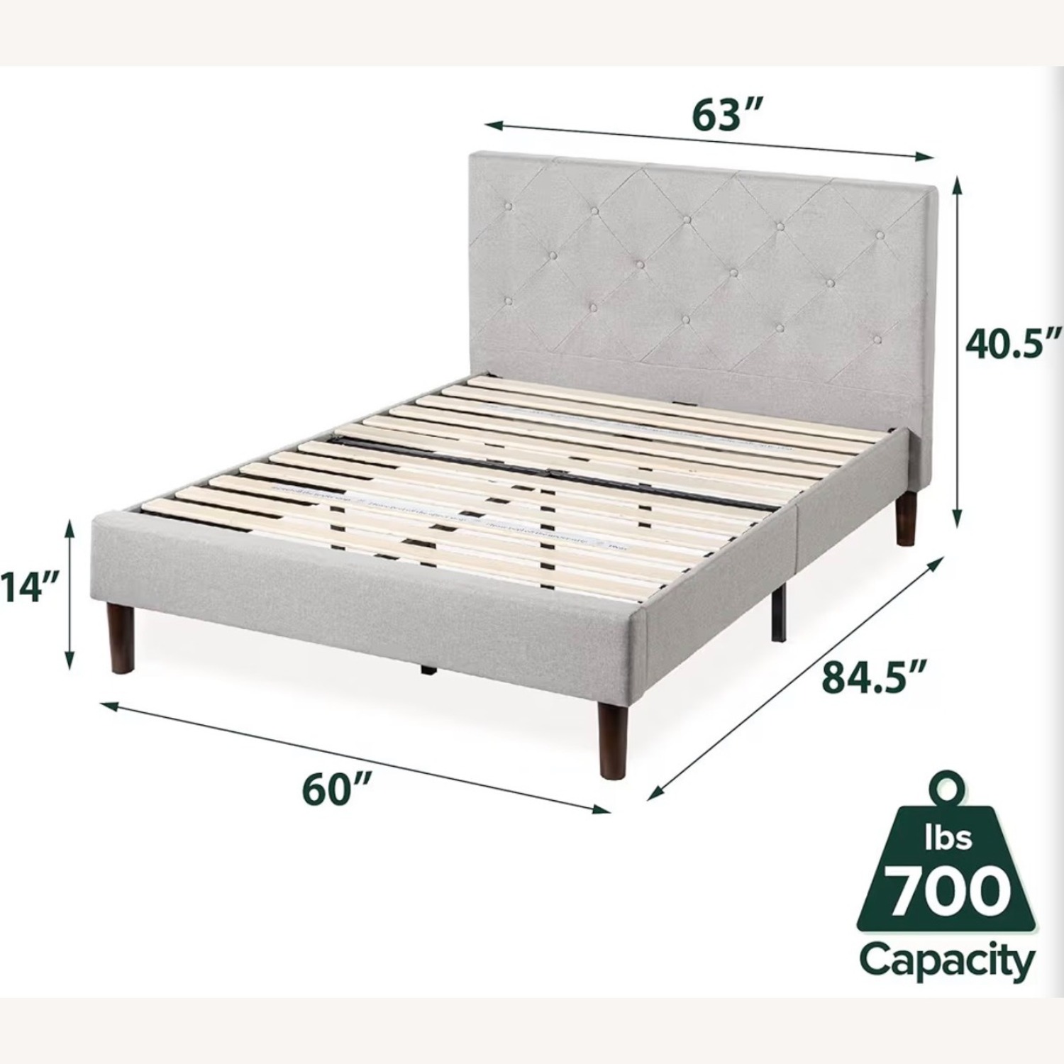 Upholstered Platform Bed -Queen - Light Gray - image-2