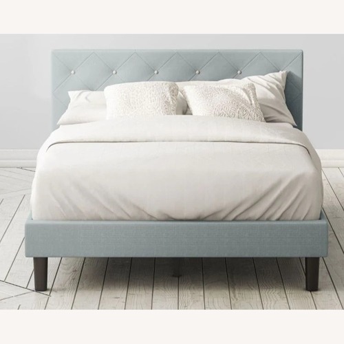Used Upholstered Platform Bed -Queen - Light Gray for sale on AptDeco