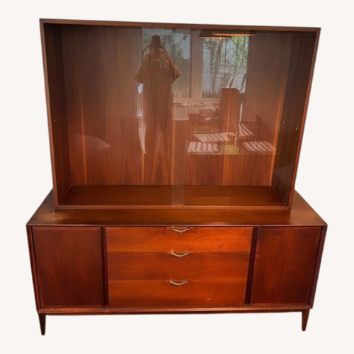 Used Vintage Walnut Hutch Server, Glass Front for sale on AptDeco
