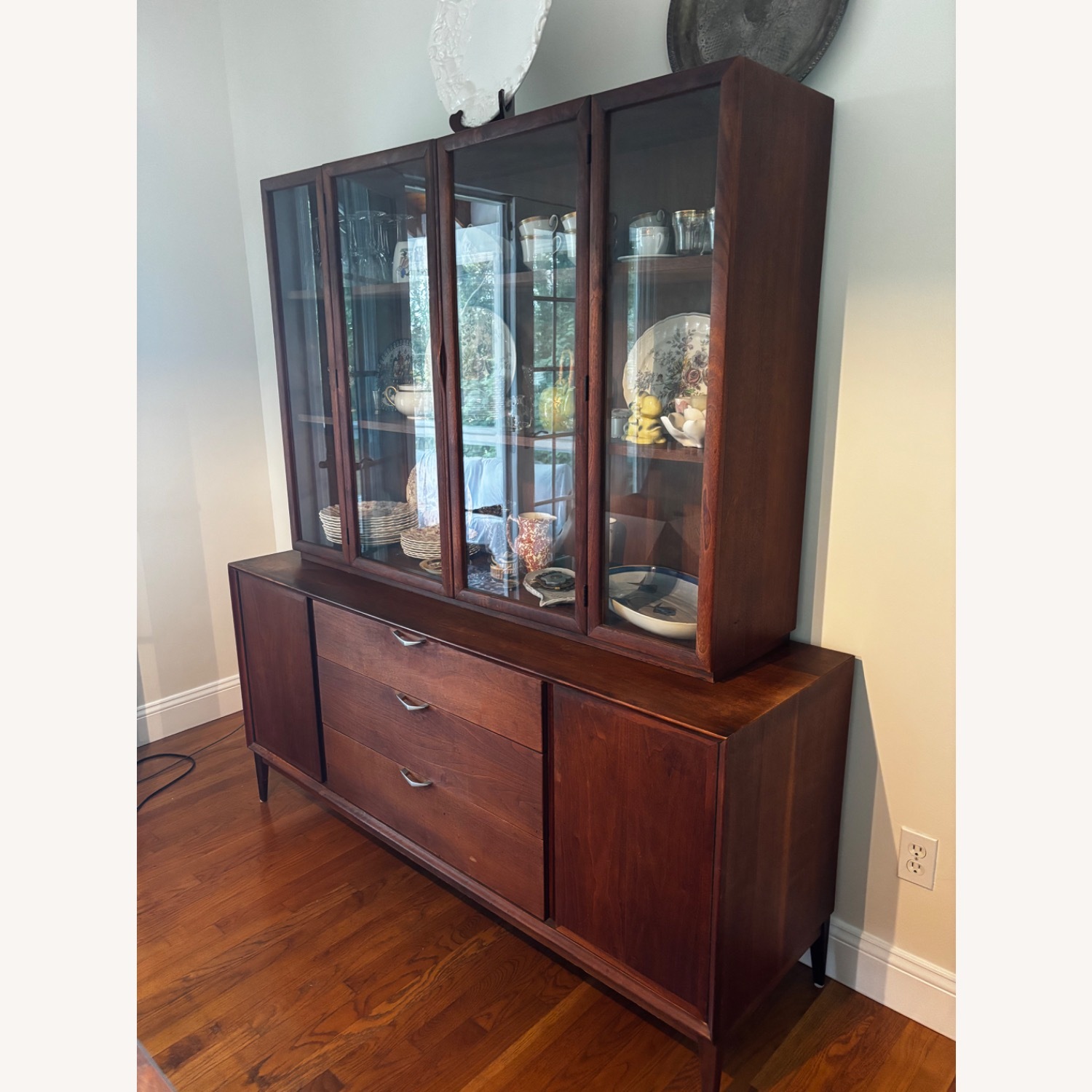 Vintage Walnut Hutch Server, Glass Front - image-2