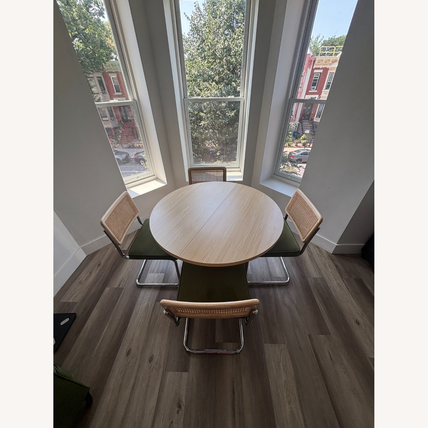 Round Wood Table + 4 Cesca-Style Cane Chairs - image-5