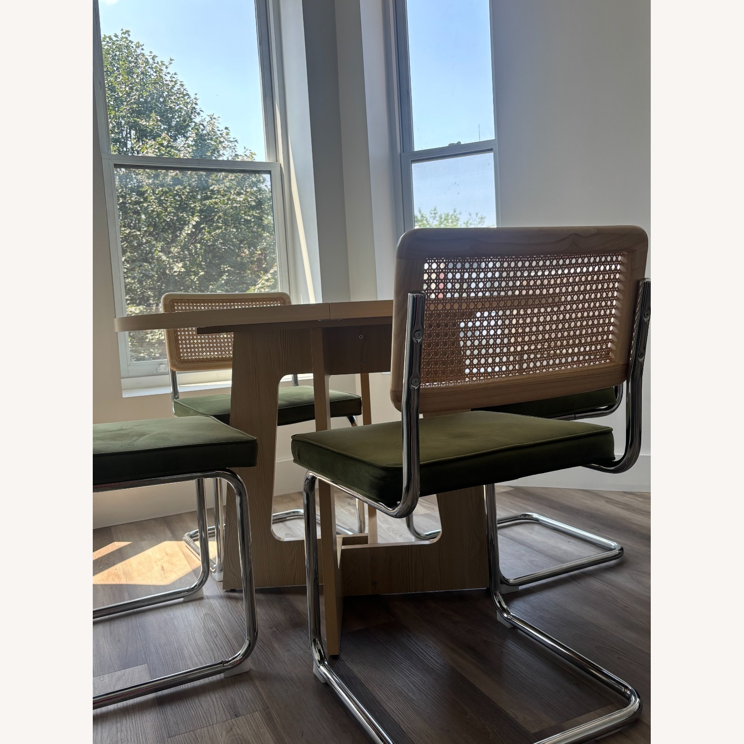 Round Wood Table + 4 Cesca-Style Cane Chairs - image-4