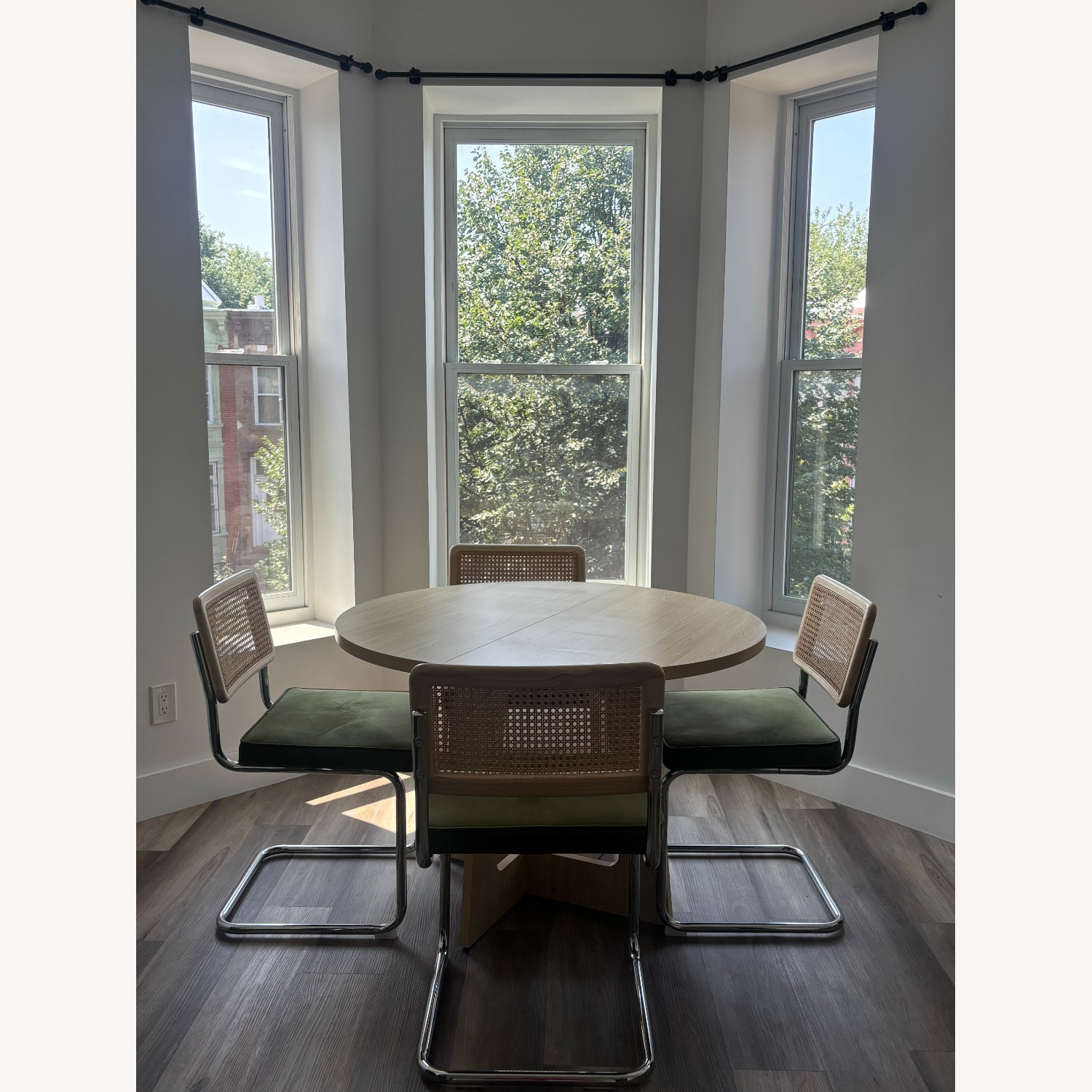 Round Wood Table + 4 Cesca-Style Cane Chairs - image-1