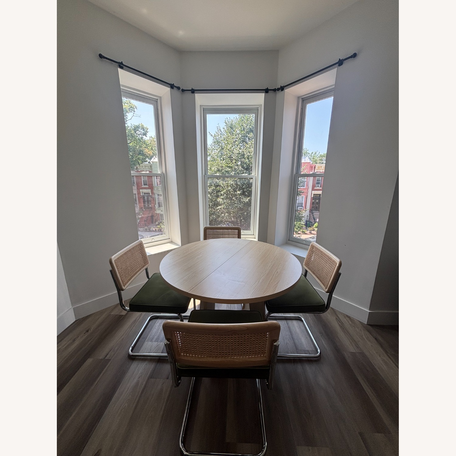 Round Wood Table + 4 Cesca-Style Cane Chairs - image-2