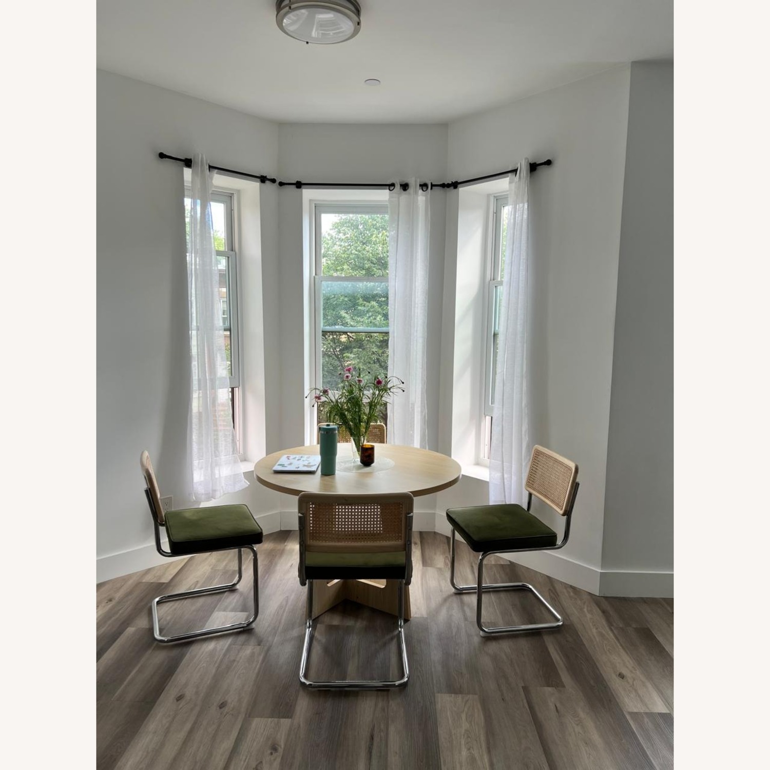 Round Wood Table + 4 Cesca-Style Cane Chairs - image-3