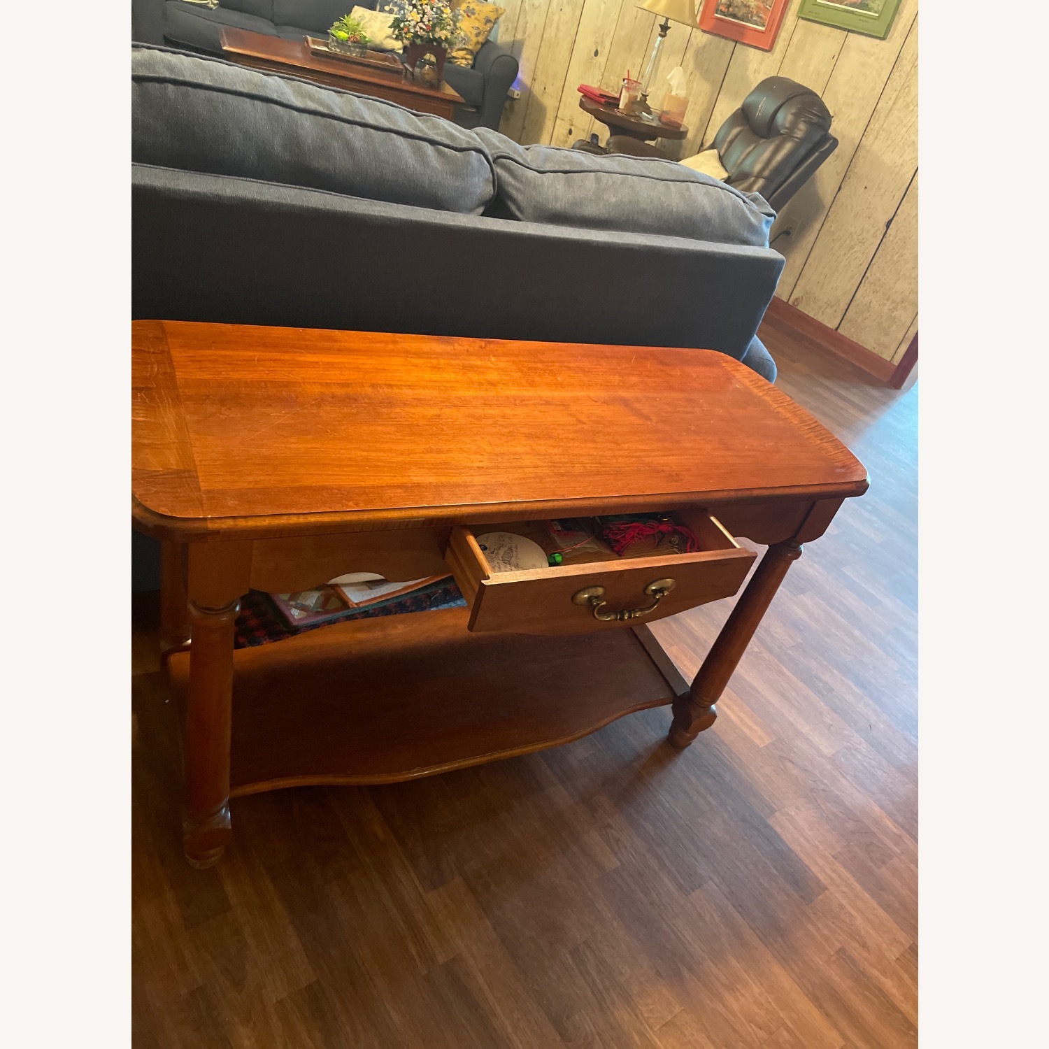 Vintage/Antique Dark Brown Wood Side Table - image-2