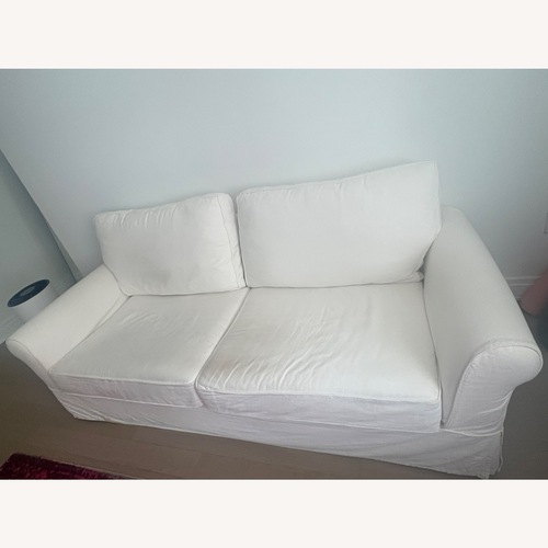 Used Pottery Barn Natural Linen PB Comfort Grand Sofa (92”) for sale on AptDeco