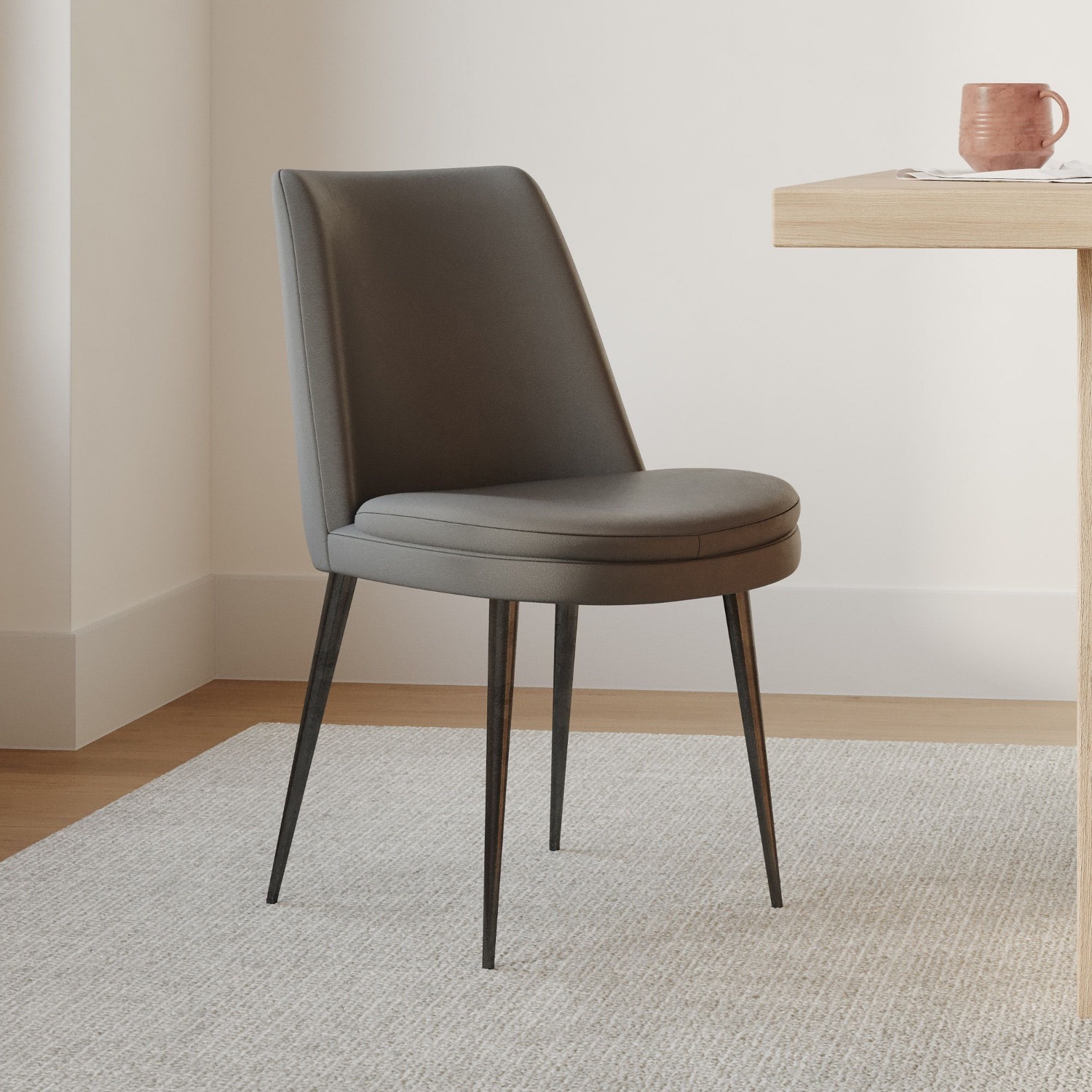 West Elm Finley Low Back Dark Gray Leather Dining Chairs - image-1