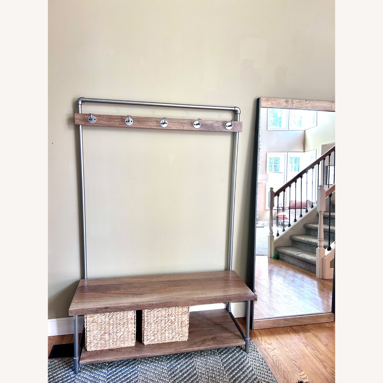 West Elm Natural Wood Wall Unit With Mirror - image-4