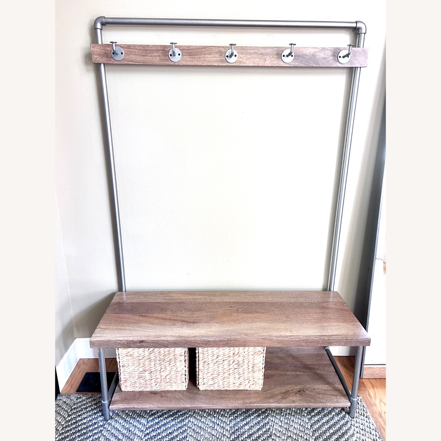 West Elm Natural Wood Wall Unit With Mirror - image-3
