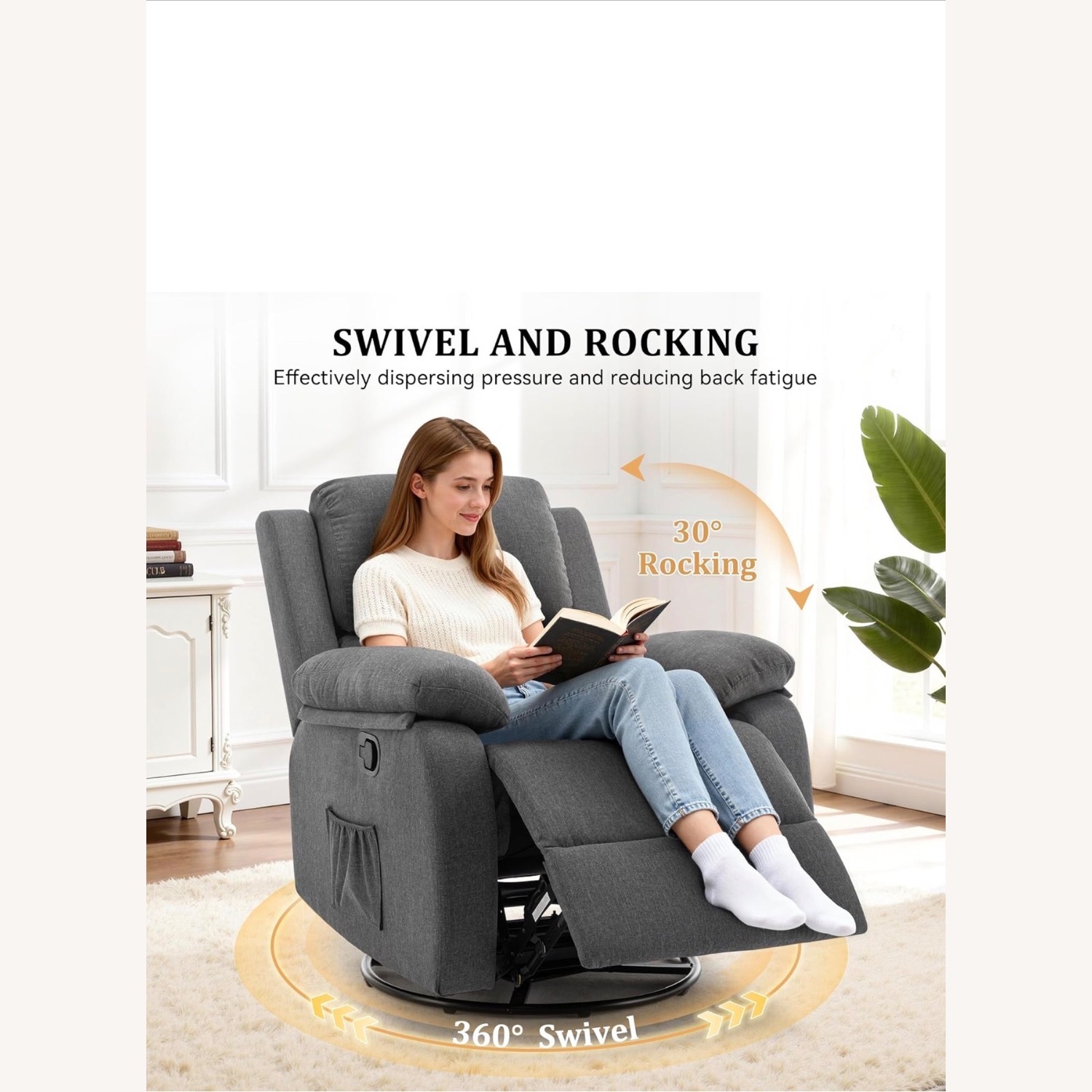 Amazon Dark Gray Fabric Recliner - image-3