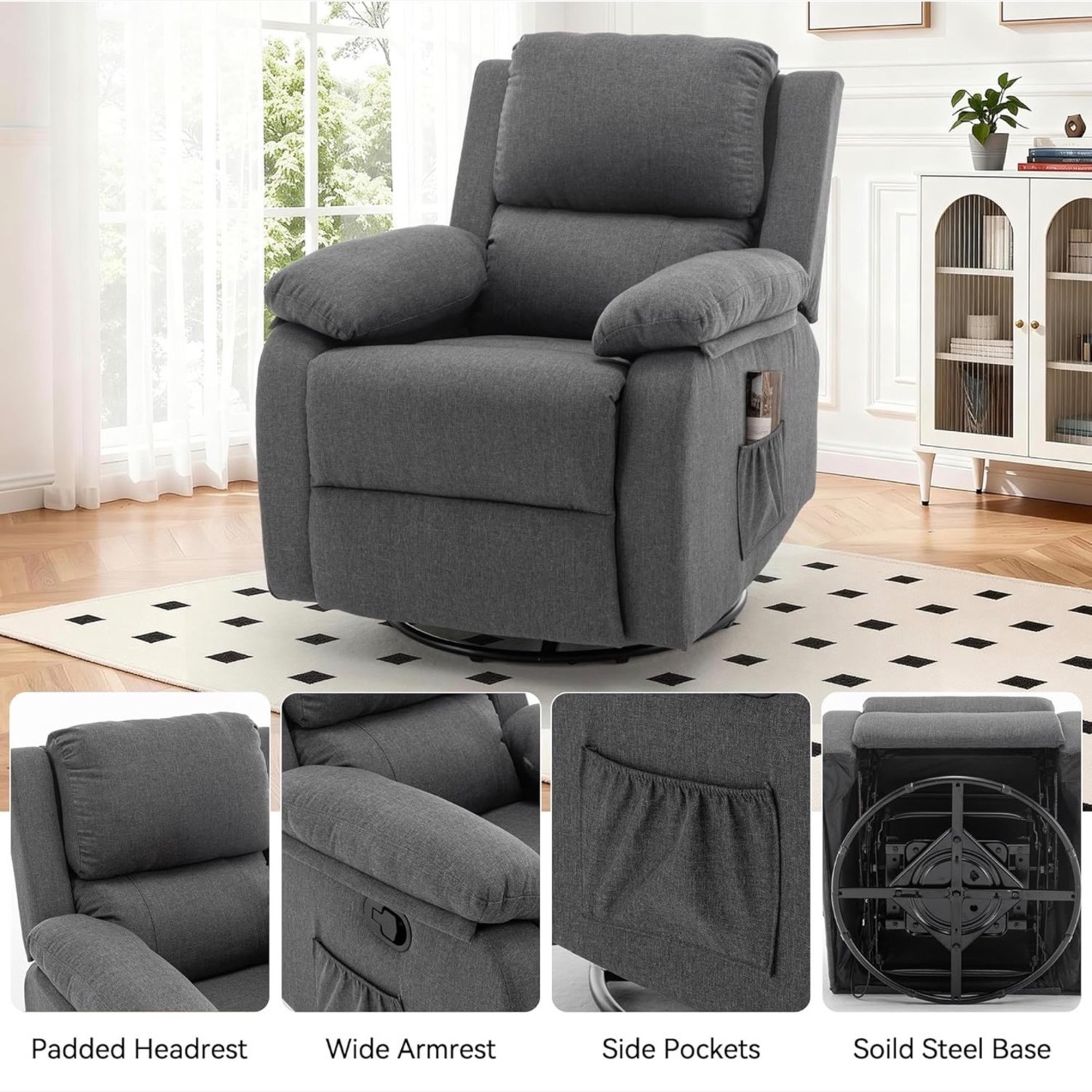 Amazon Dark Gray Fabric Recliner - image-4