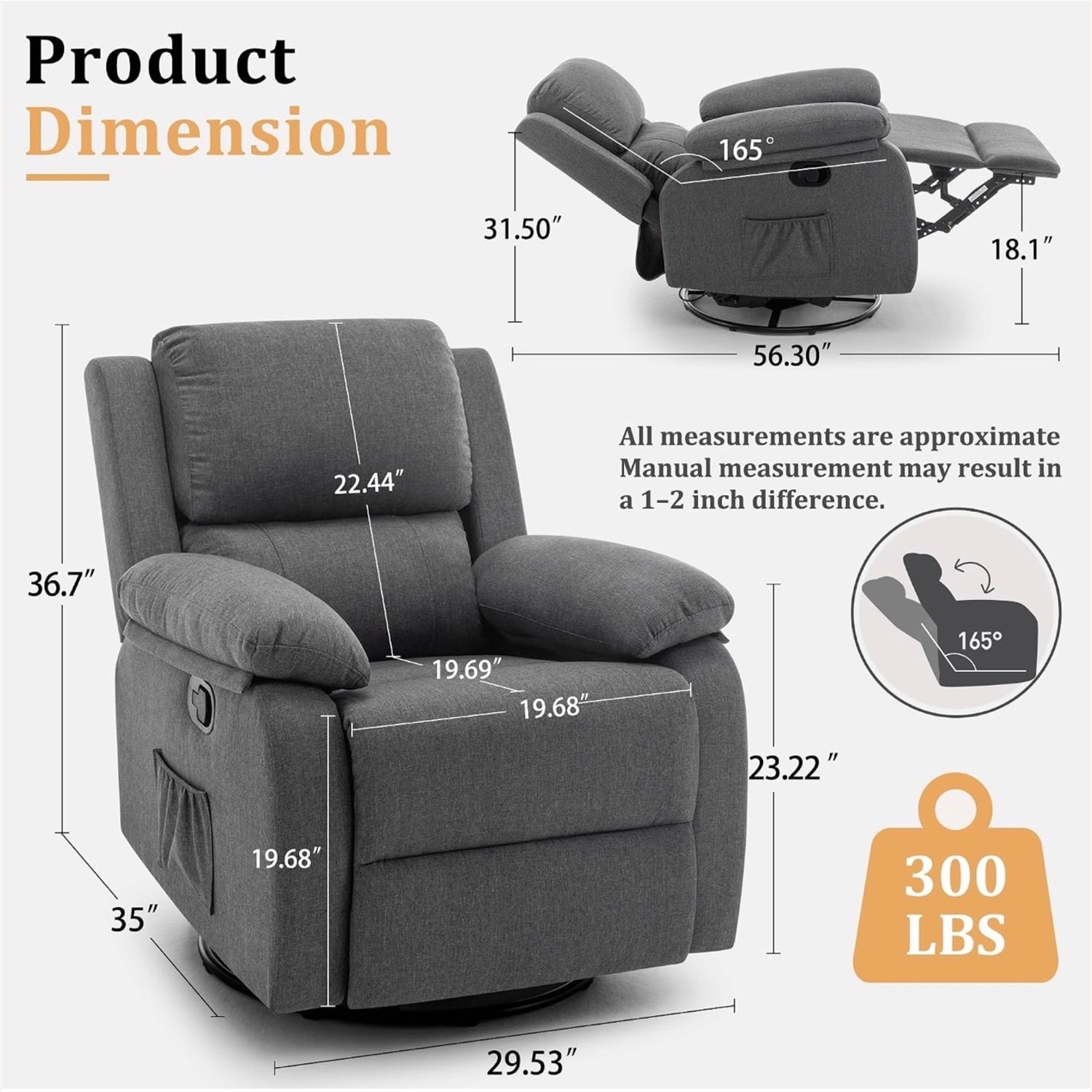 Amazon Dark Gray Fabric Recliner - image-2