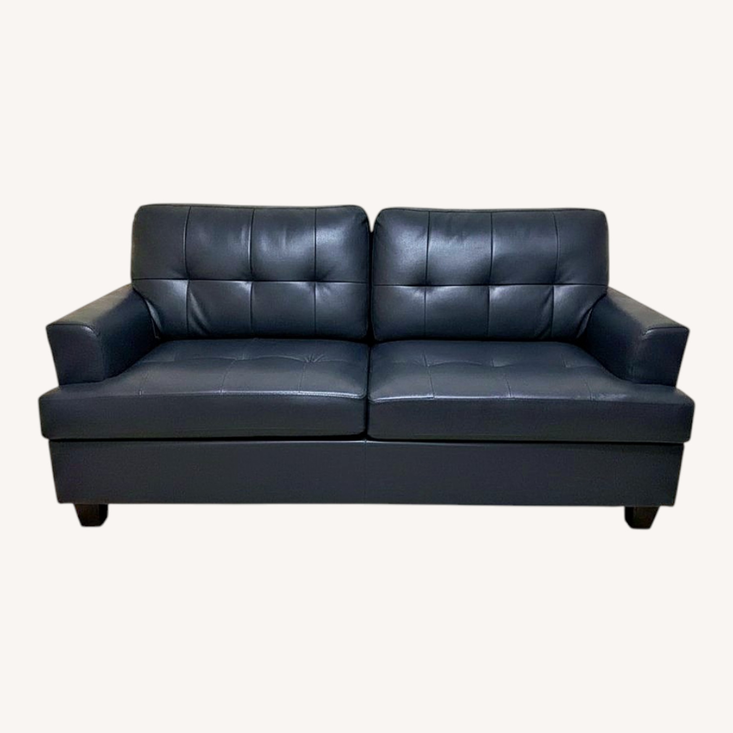 Blue Leather 2 Seater Sofa - image-0