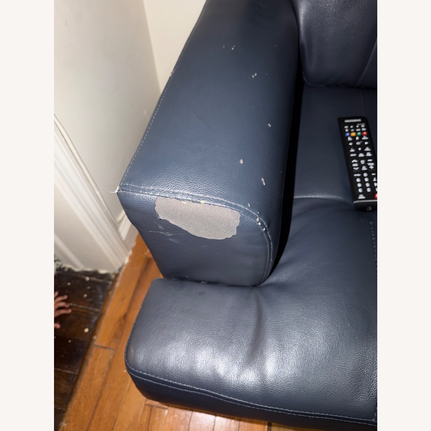 Blue Leather 2 Seater Sofa - image-3