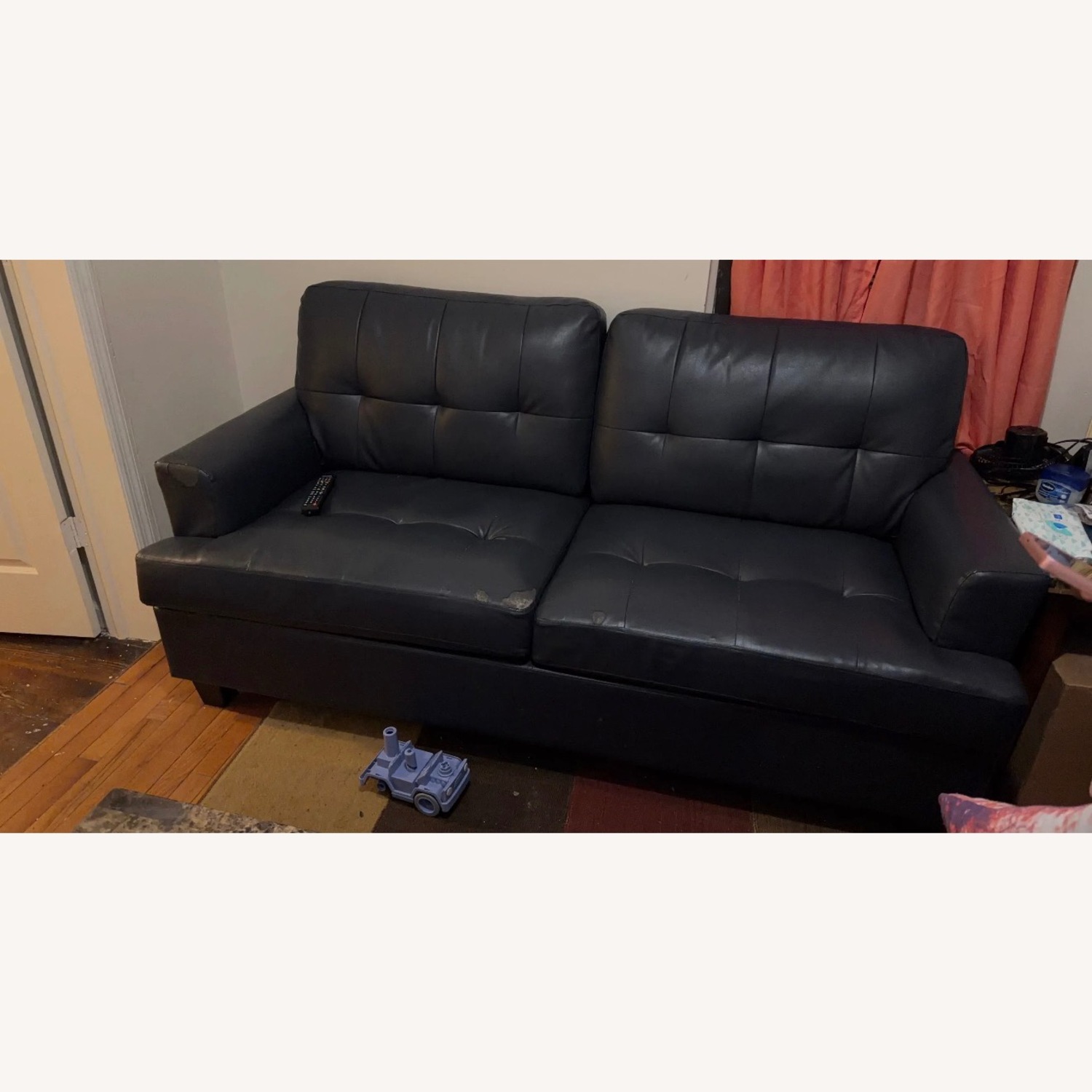 Blue Leather 2 Seater Sofa - image-1