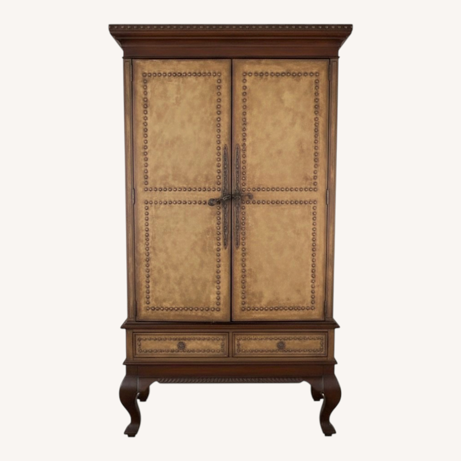 Ethan Allen Leather/Brass Studded Media Armoire - image-0