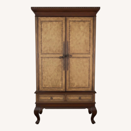 Used Ethan Allen Leather/Brass Studded Media Armoire  for sale on AptDeco