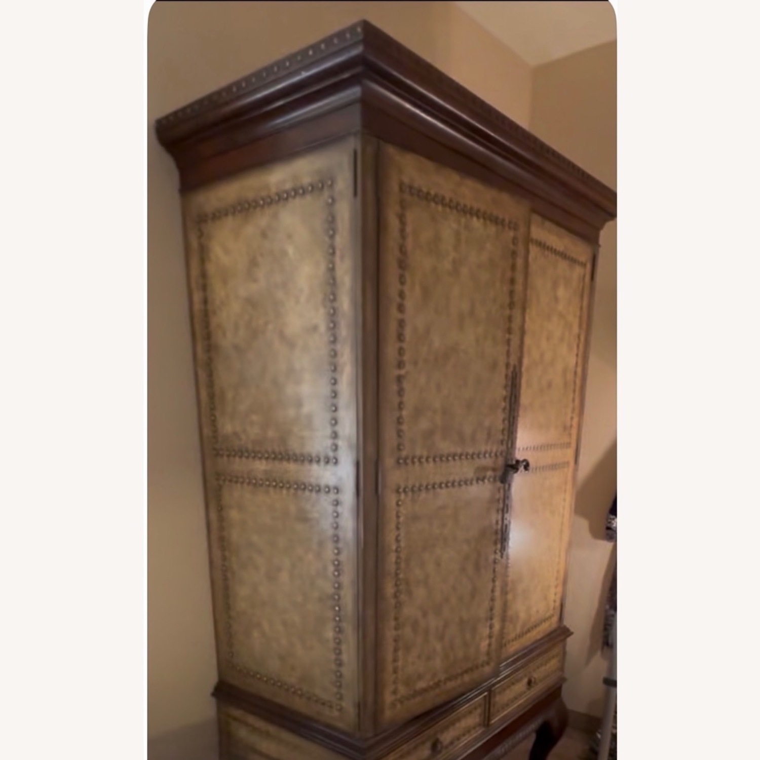 Ethan Allen Leather/Brass Studded Media Armoire - image-1
