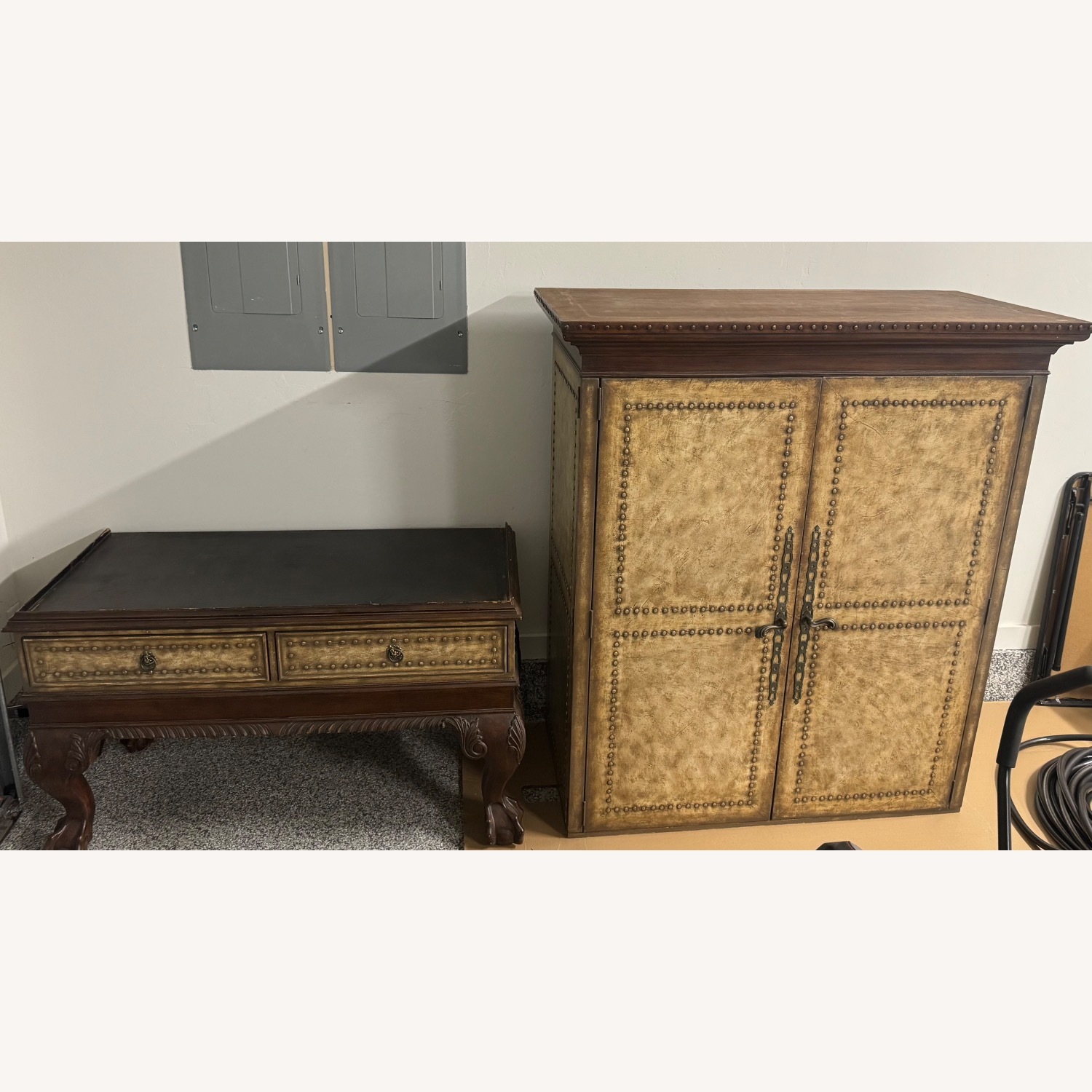 Ethan Allen Leather/Brass Studded Media Armoire - image-6