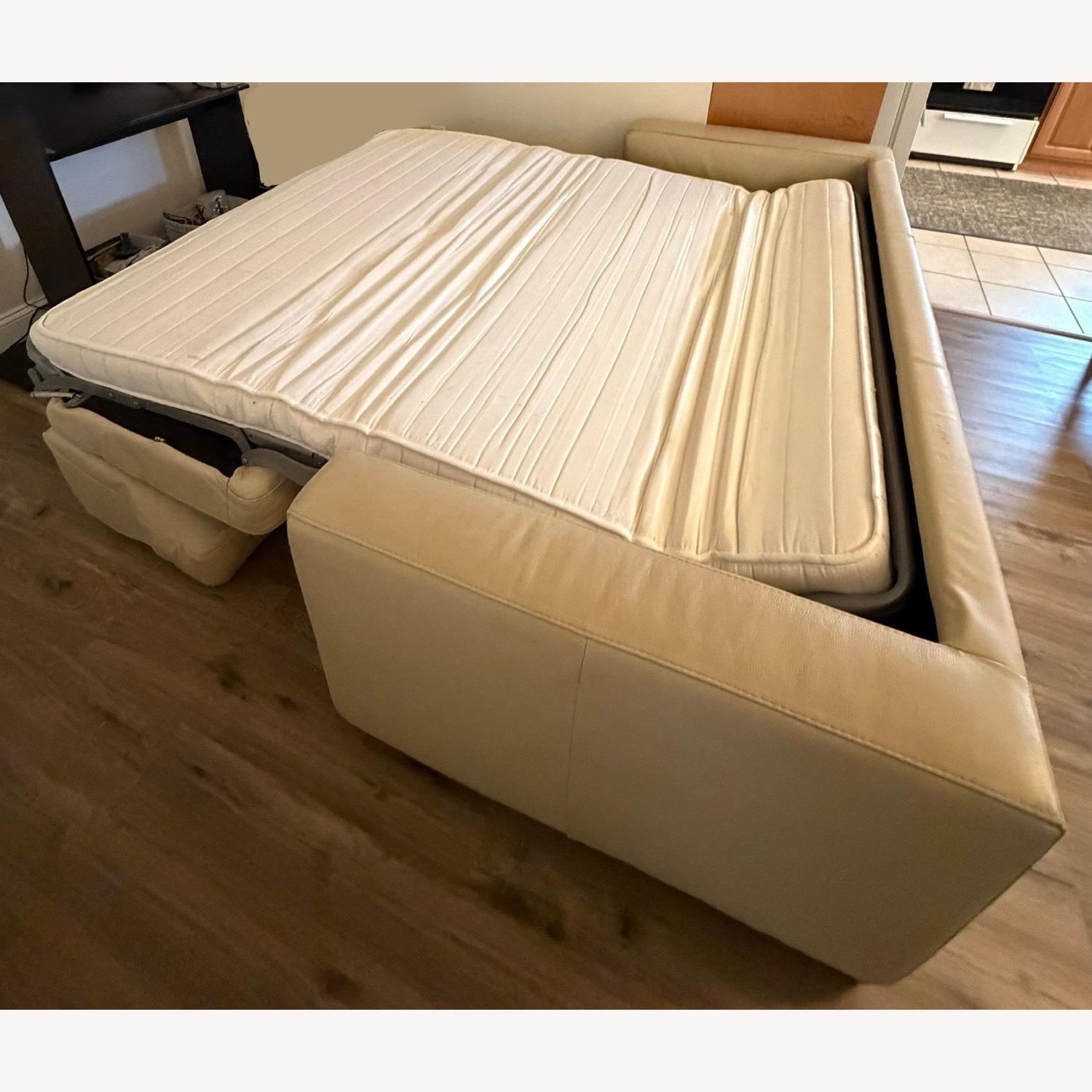 Beige Faux Leather Sleeper Sofa - image-4