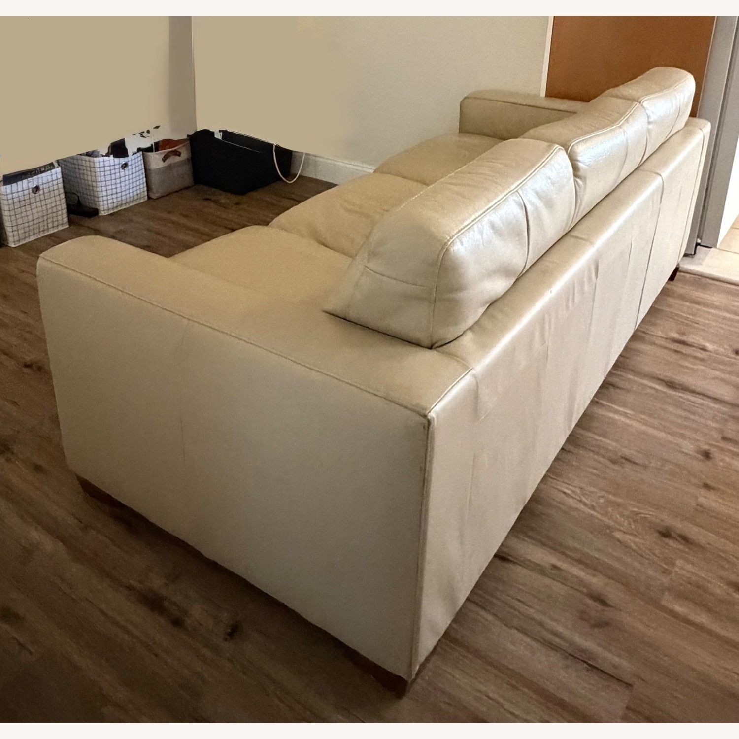 Beige Faux Leather Sleeper Sofa - image-2