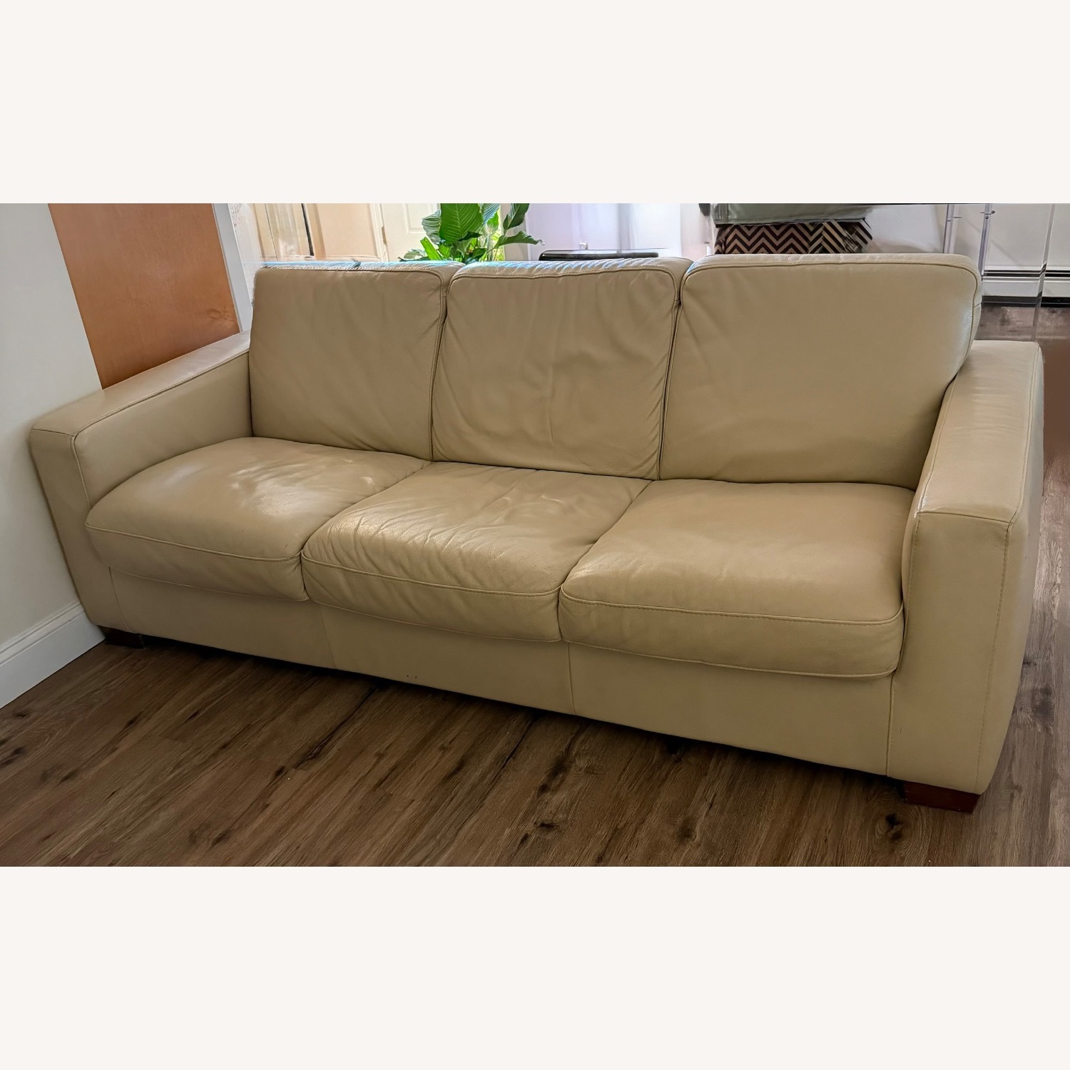 Beige Faux Leather Sleeper Sofa - image-1