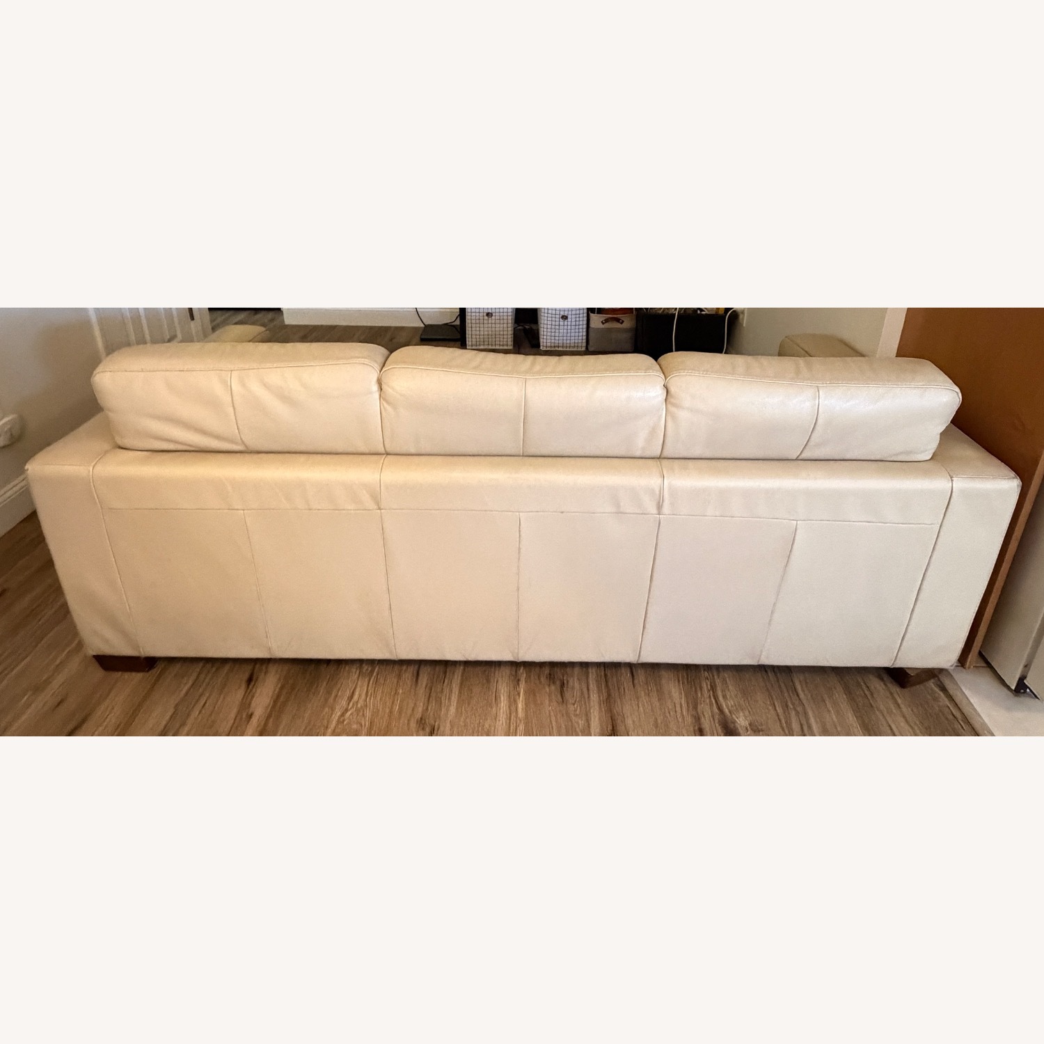 Beige Faux Leather Sleeper Sofa - image-3