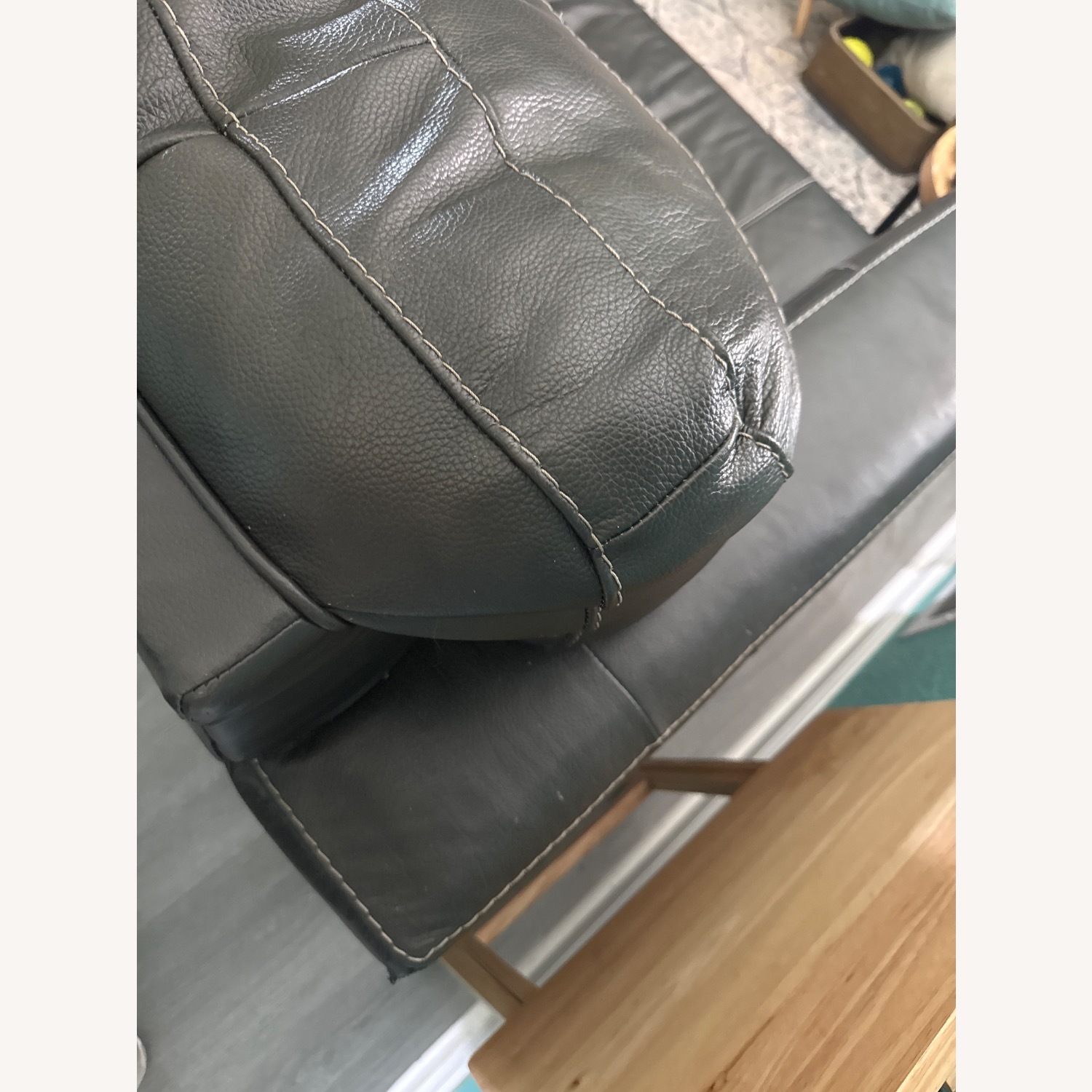 Ashley Furniture Dark Gray Leather 2 Seater Sofa - image-4