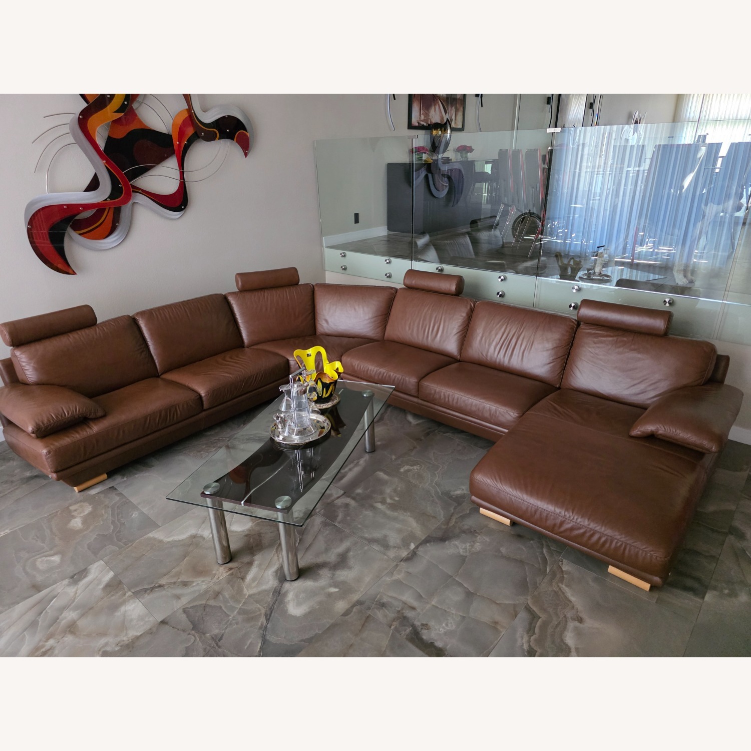 Natuzzi Dark Brown Leather 3+ Piece Sectional - image-2