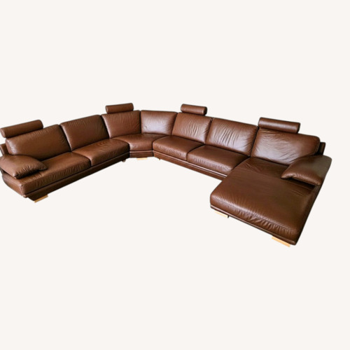 Used Natuzzi Dark Brown Leather 3+ Piece Sectional for sale on AptDeco