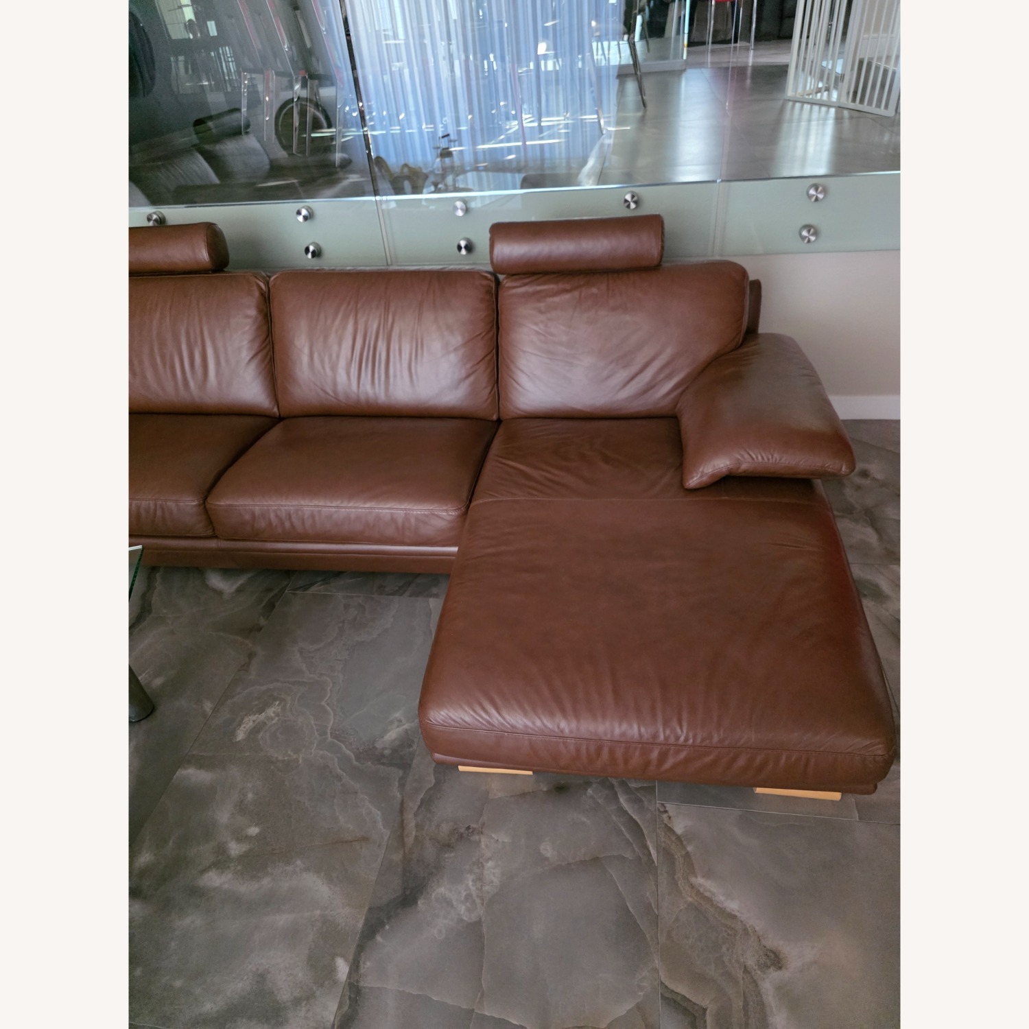 Natuzzi Dark Brown Leather 3+ Piece Sectional - image-11