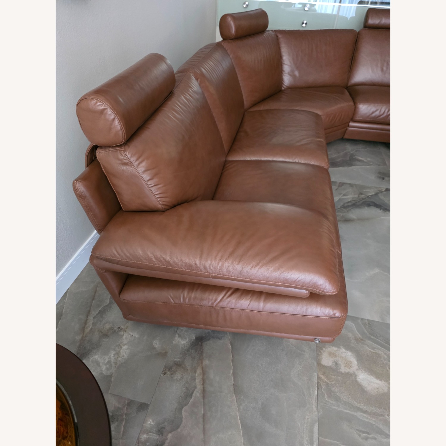 Natuzzi Dark Brown Leather 3+ Piece Sectional - image-5