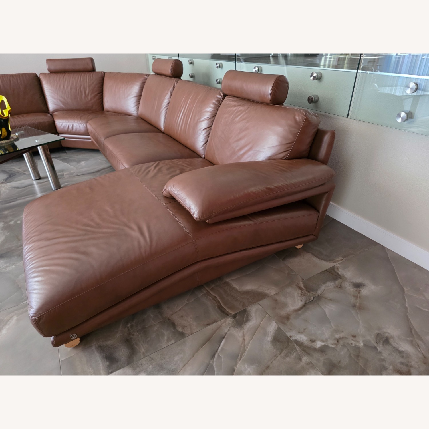 Natuzzi Dark Brown Leather 3+ Piece Sectional - image-4