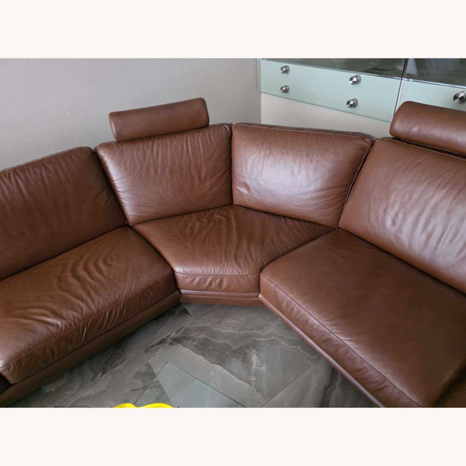 Natuzzi Dark Brown Leather 3+ Piece Sectional - image-3