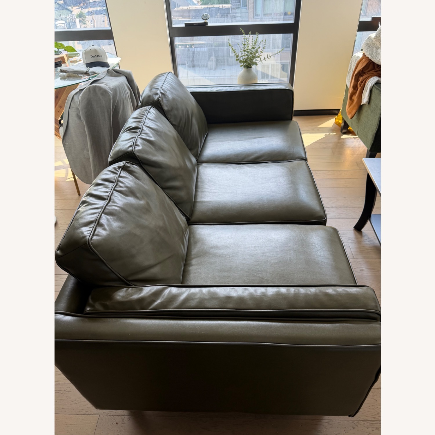 AllModern Reeves Green Leather 3+ Seater Sofa - image-5