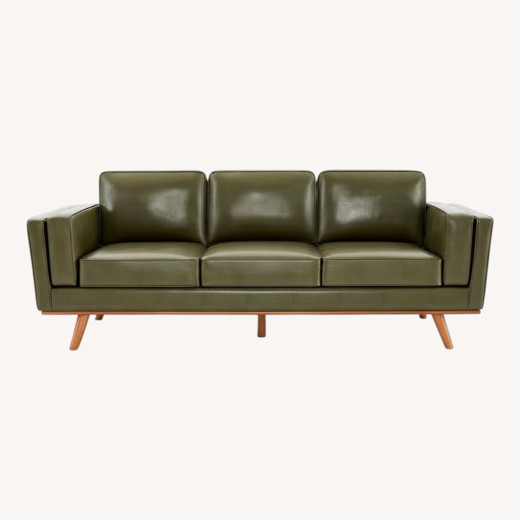 Image of Allmodern Reeves Green Leather 3+ Seater Sofa