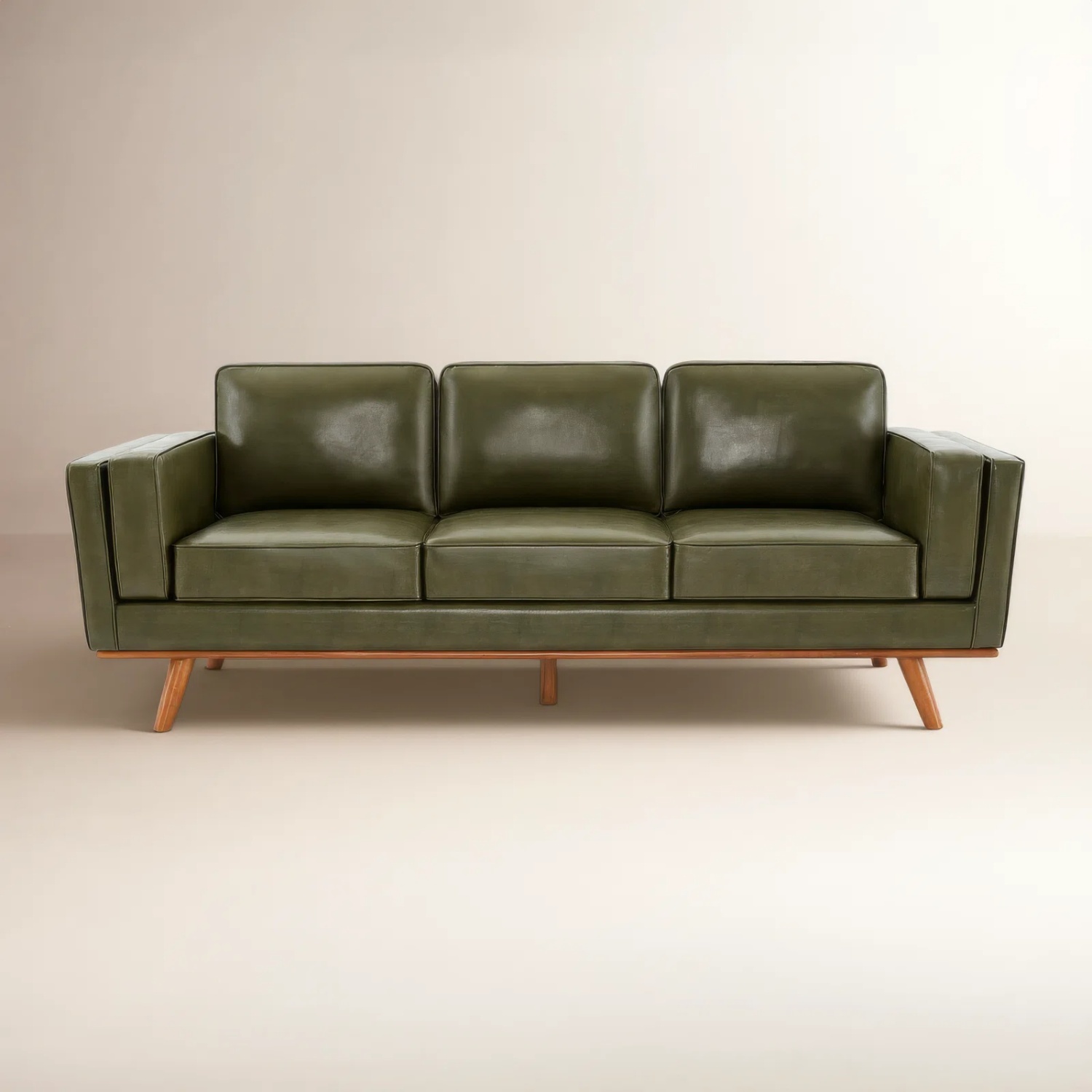 AllModern Reeves Green Leather 3+ Seater Sofa - image-9