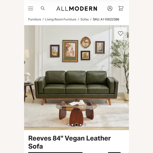 Used AllModern Reeves Green Leather 3+ Seater Sofa for sale on AptDeco