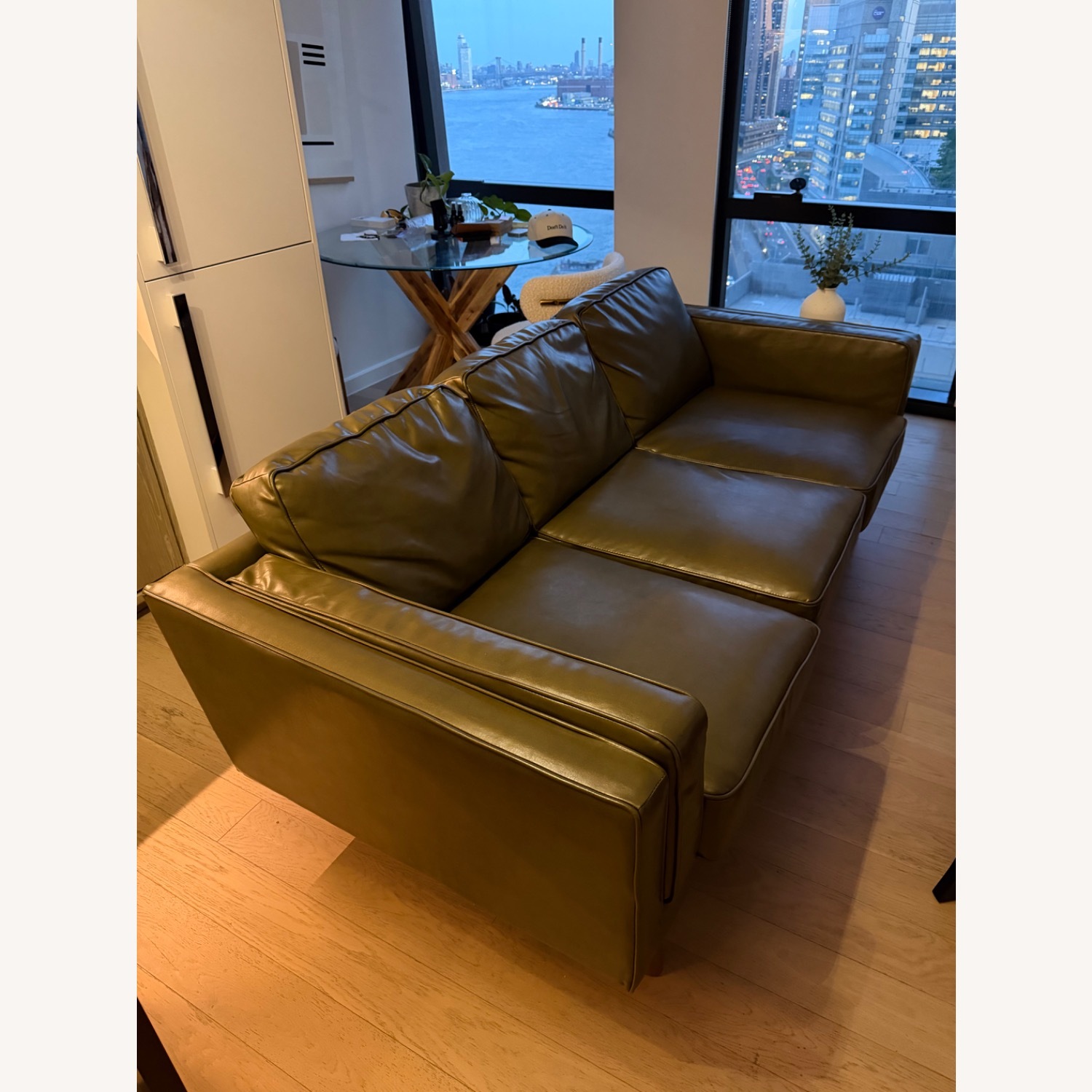 AllModern Reeves Green Leather 3+ Seater Sofa - image-2