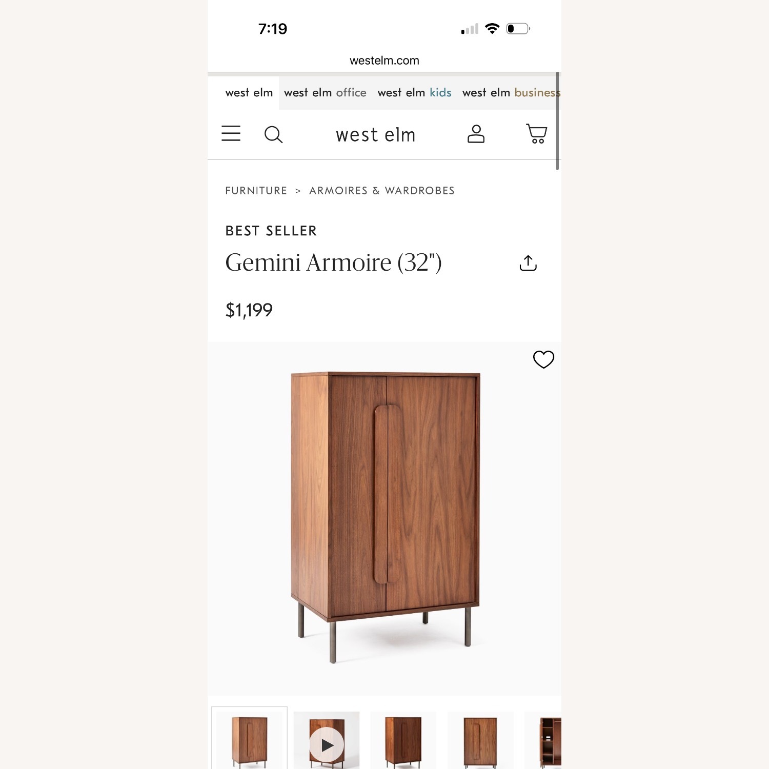 West Elm White Wood Armoire - image-4