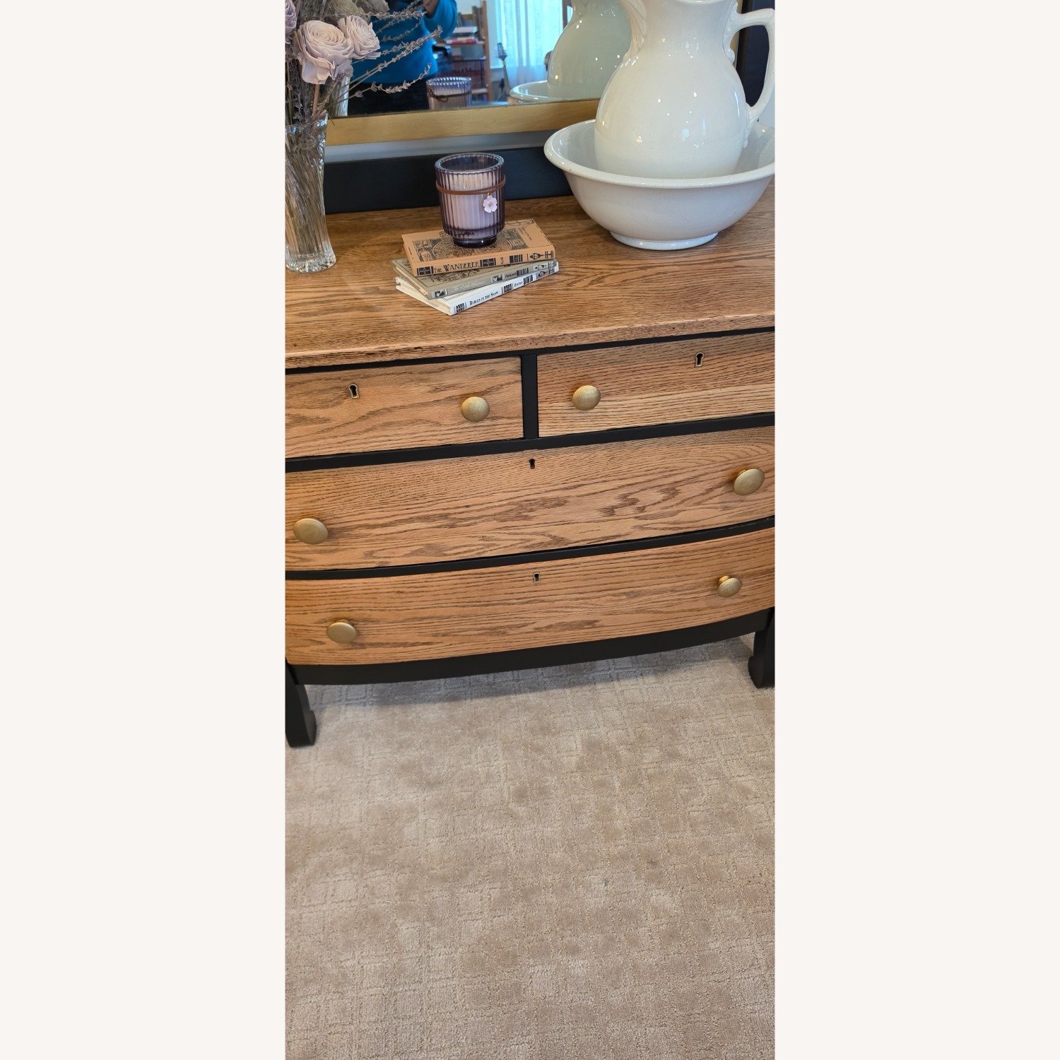 Solid Oak Dresser with Black & Gold - image-2