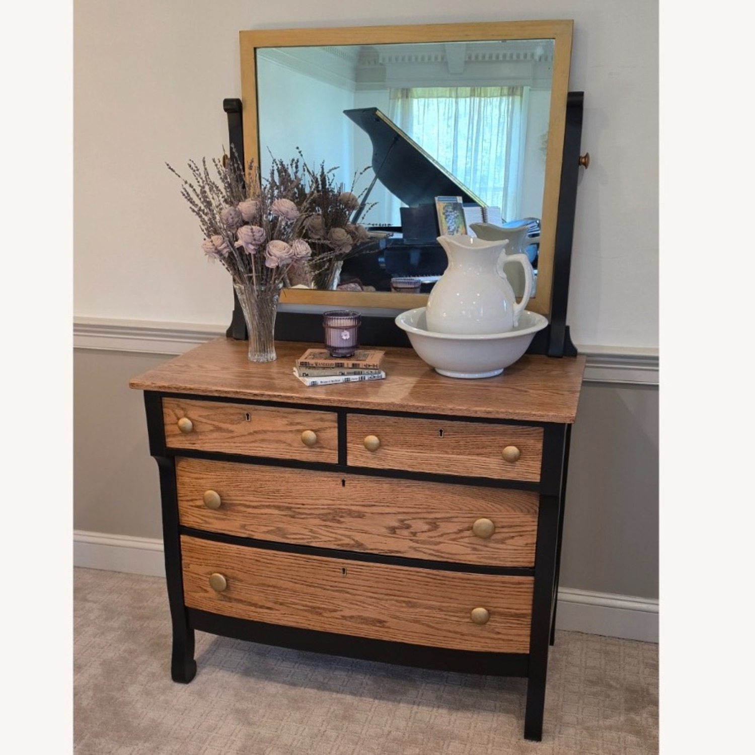 Solid Oak Dresser with Black & Gold - image-1
