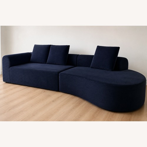 Used Wayfair Sofa Sectional Curve Japandi Style Navy Corduroy for sale on AptDeco